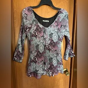 Larry Levine Women's Pink Paisley Forest Fairy Whimsy Top PL